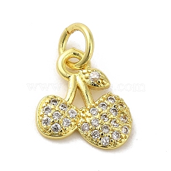 Brass Micro Pave Clear Cubic Zirconia Charms, Real 18K Gold Plated, Cherry, 12x10x1.5mm, Hole: 3mm(KK-M283-17B-01)