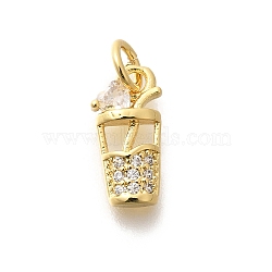 Brass Micro Pave Clear Cubic Zirconia Pendants, with Jump Ring, Long-Lasting Plated, Lead Free & Cadmium Free, Cup Charms, Real 18K Gold Plated, 13x6.5x2.5mm, Hole: 3.5mm(KK-L225-009G-02)