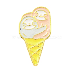 Food Theme Enamel Pin, Golden Alloy Brooch for Backpack Clothes, Sloth Ice Cream Cone, 26x14x1.5mm(JEWB-H011-03G-14)