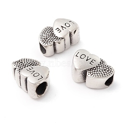 304 Stainless Steel European Beads, Large Hole Beads, Manual Polishing, Double Heart with Word Love, Antique Silver, 10x15x8mm, Hole: 4.5mm(STAS-M298-11AS)