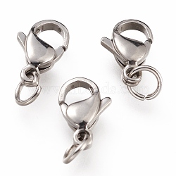 Tarnish Resistant 304 Stainless Steel Lobster Claw Clasps, With Jump Ring, Stainless Steel Color, 11x7x3mm, Hole: 3mm, Jump Ring: 5x0.6mm(STAS-G240-01C-P)