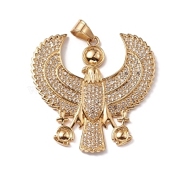 304 Stainless Steel Big Pendants, with Micro Pave Cubic Zirconia, Egyptian God Horus Royal Falcon Eagle, Clear, Golden, 57x56x5mm, Hole: 9.5x6.5mm(STAS-G219-14G-02)