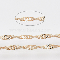 Soldered Brass Coated Iron Singapore Chains, Water Wave Chains, with Spool, Light Gold, 2.5x1.7x0.3mm, about 39.37 Feet(12m)/roll(CH-T002-03LG)