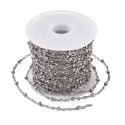 304 Stainless Steel Cable Chains, Satellite Chains, Soldered, with Spool, Rondelle Beads, Stainless Steel Color, 2mm, about 5m/roll(CHS-TA0001-06P)