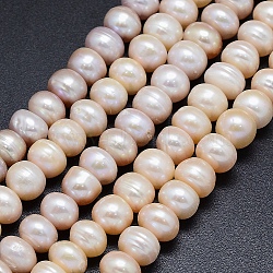 Natural Cultured Freshwater Pearl Beads Strands, Rondelle, Blanched Almond, 9~10x6~7mm, Hole: 0.8mm, about 54pcs/strand, 14.9 inch(38cm)(PEAR-G004-08-01)