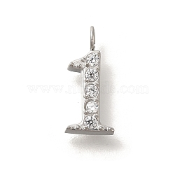 Ion Plating(IP) 304 Stainless Steel Micro Pave Cubic Zirconia Pendants, Number Charms, Stainless Steel Color, 13x6x2mm, Hole: 2mm(STAS-H228-01P-01)