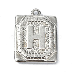 Anti-Tarnish 304 Stainless Steel Pendants, Rectangle with Letter Charm, Letter H, 24.5x18x3mm, Hole: 1.8mm(STAS-U033-01P-H)