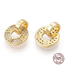 925 Sterling Silver Micro Pave Cubic Zirconia Charms, Donut, Nickel Free, with S925 Stamp, Real 18K Gold Plated, 13x10.5x6.5mm, Hole: 4.5mm(STER-T004-25G)