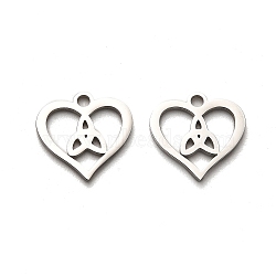 Valentine's Day 316 Surgical Stainless Steel Charms, Laser Cut, Heart Charm, Stainless Steel Color, Trinity Knot, 12.5x13x1mm, Hole: 1.6mm(STAS-H190-15P-04)