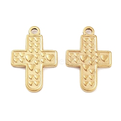 304 Stainless Steel Pendants, Cross with Heart Charm, Golden, 30.5x20.5x3mm, Hole: 2.5mm(STAS-P364-14G)