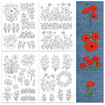 4 Sheets 11.6x8.2 Inch Stick and Stitch Embroidery Patterns, Non-woven Fabrics Water Soluble Embroidery Stabilizers, Flower, 297x210mmm