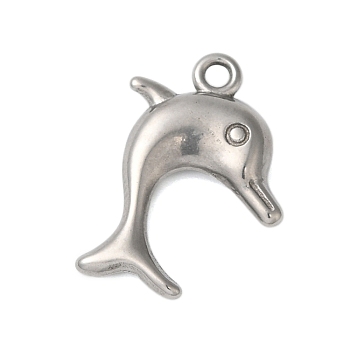 Non-Tarnish 304 Stainless Steel Pendants, Dolphin Charms, Stainless Steel Color, 20x14x3mm, Hole: 1.6mm