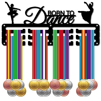 Sports Theme Iron Medal Hanger Holder Display Wall Rack, 3-Line, with Screws, BORN TO DANCE, Word, 130x290mm, Hole: 5mm