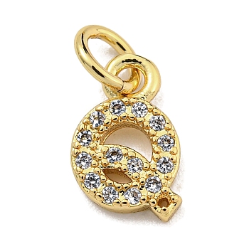 Initial Letter Brass with Cubic Zirconia Charms, Real 18K Gold Plated, Long-Lasting Plated, Lead Free & Cadmium Free, Letter Q, 10.5x6.5x1.5mm, ring: 5x1mm, inner diameter: 3mm