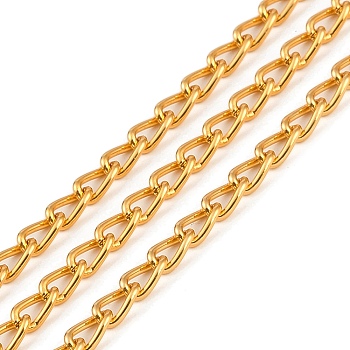 Rack Plating Aluminium Curb Chain, Twisted Chain, Golden, 7.5x4.2x1mm 50m/roll