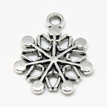 Tibetan Style Alloy Pendants, Snowflake, Cadmium Free & Nickel Free & Lead Free, Antique Silver, 20x17x1.5mm, Hole: 2mm, about 890pcs/1000g