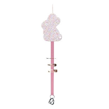 Rabbit Non-woven Fabrics Hairpin Hair Clip Hanging Holder Storage Organizer, with Polyester Belt and Alloy Key Rings, for Girl Room Hanging Ornament Hair Accessories Storage Belt Decoration, Hot Pink, 71.3cm