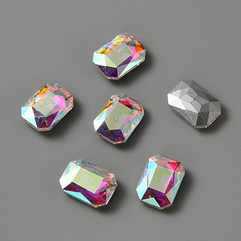 Glass Rhinestone Cabochons, Faceted, Flat Back & Back Plated, Rectangle, Crystal AB, 18x13x5.5mm