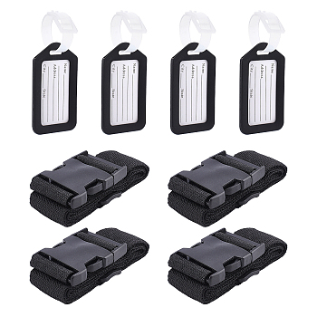 CHGCRAFT Polypropylene Fiber Luggage Straps & Plastic Card Holders, Luggage Tag with Plastic Clasps, Black, 900~1170x9x1mm