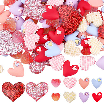 120Pcs 10 Style Resin Cabochons, Heart, Mixed Color, 15.5~32x17~37x3~8mm