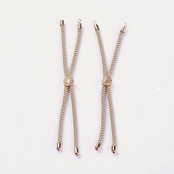 Nylon Twisted Cord Bracelet Making, Slider Bracelet Making, with Brass Findings, Long-Lasting Plated, Cadmium Free & Lead Free, Tree of Life, Linen, Real Rose Gold Plated, 210~220x2mm, Hole: 2mm