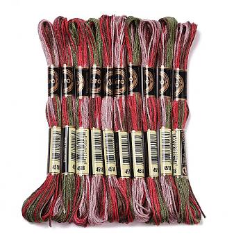 10 Skeins 6-Ply Polyester Embroidery Floss, Cross Stitch Threads, Segment Dyed, Dark Red, 0.5mm, about 8.75 Yards(8m)/skein