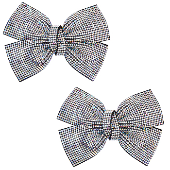 2Pcs Bowknot Rhinestone Hair Barrettes, with Alloy Clips, for Women Girls, Crystal AB, 110x80x21.5mm