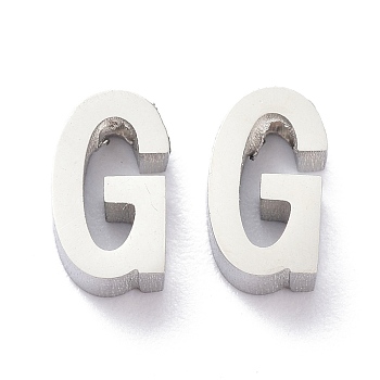 304 Stainless Steel Charms, Alphabet, Stainless Steel Color, Letter.G, 8.5x5x3mm, Hole: 1.8mm