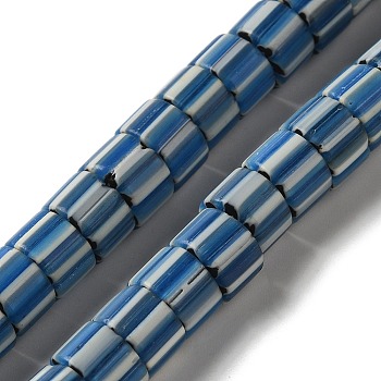 Handmade Lampwork Beads, Column with Stripe, Deep Sky Blue, 7x4mm, Hole: 2mm, about 103~134pcs/strand, 25.59~26.38''(65~67cm)