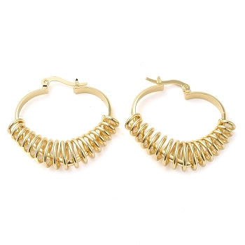 Rack Plating Brass Wire Wrap Heart Hoop Earrings, Real 16K Gold Plated, 35.5~36x38.5x10mm