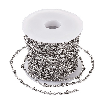 304 Stainless Steel Cable Chains, Satellite Chains, Soldered, with Spool, Rondelle Beads, Stainless Steel Color, 2mm, about 5m/roll