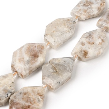 Natural Sunstone Beads Strands, Faceted Nuggets, 38.5~40x24~26x9mm, Hole: 2mm, about 9pcs/strand, 15.75''(40cm)