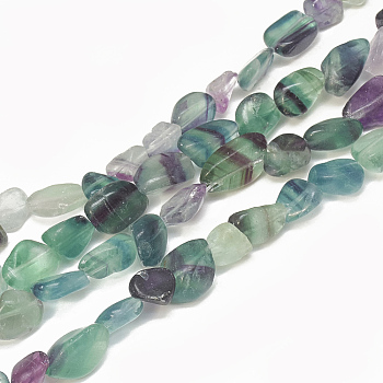 Natural Fluorite Beads Strands, Tumbled Stone, Nuggets, 9~20x8~13x4~13mm, Hole: 1mm, about 30~55pcs/strand, 15.7 inch