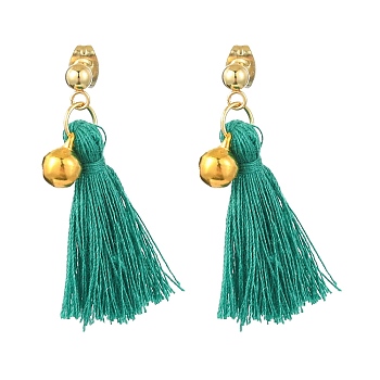 Christmas Tree Tassel Dangle Earrings, Brass Bell Stud Earrings for Women, Gold, 39~39.5x6~11.5mm