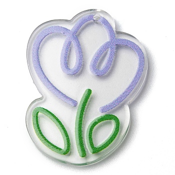 Transparent Acrylic Pendants, Tulip, Lilac, 38x28x2.5mm, Hole: 1.5mm
