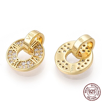 925 Sterling Silver Micro Pave Cubic Zirconia Charms, Donut, Nickel Free, with S925 Stamp, Real 18K Gold Plated, 13x10.5x6.5mm, Hole: 4.5mm