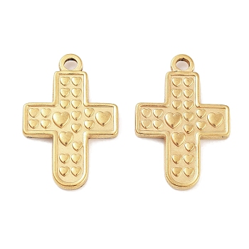 304 Stainless Steel Pendants, Cross with Heart Charm, Golden, 30.5x20.5x3mm, Hole: 2.5mm