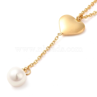 PVD Vacuum Plating 304 Stainless Steel Heart Pendant Lariat Necklace(NJEW-G125-03G)-2