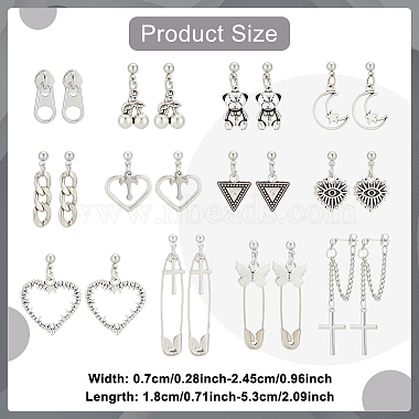 ANATTASOUL 12 Pairs 12 Styles Cherry & Triangle & Eye & Bear & Zipper Buckle Alloy Dangle Stud Earrings for Women(EJEW-AN0003-10)-2