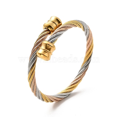 Ion Plating(IP) 304 Stainless Steel Twist Rope Open Cuff Bangle(BJEW-P283-54)-3