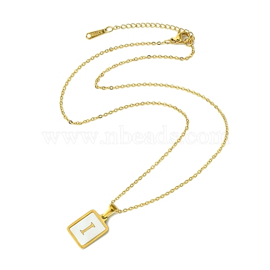 Ion Plating(IP) Rectangle with Initial Letter 304 Stainless Steel Pendant Necklace(NJEW-R265-04G-I)-3