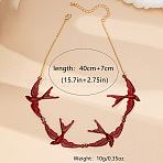 Alloy Enamel Link Chain Necklaces, Cable Chain Necklaces, Swallow, Golden, Dark Red, 15.75 inch(40cm)(WG1FAB4-01)