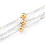 Two Tone 304 Stainless Steel Cable Chains, with Round Beads and Spool, Soldered, Golden & Stainless Steel Color, 1.5x1.2x0.3mm, about 32.81 Feet(10m)/Roll(CHS-B001-08)