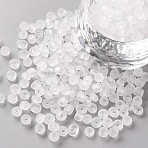 6/0 Glass Seed Beads, Frosted Colors, Round, White, 4mm, Hole: 1~1.5mm, about 1000pcs/100g(X1-SEED-A008-4mm-M1)