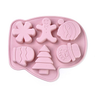 Christmas Food Grade Silicone Waffle Molds, Fondant Molds, for DIY Cake Decoration, Chocolate, Candy, UV Resin & Epoxy Resin Jewelry Making, Mixed Shapes, Pink, 205x242x22mm, Inner Diameter: 56~87x61~70mm(X-DIY-L025-039)