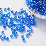 Eco-Friendly Transparent Acrylic Beads, Round, AB Color, Dodger Blue, 4mm, Hole: about 1.2mm; about 17000pcs/500g.(PL731-12)