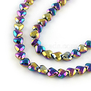 Electroplated Non-magnetic Synthetic Hematite Beads Strands, Faceted Heart, Multi-color Plated, 6x6x3mm, Hole: 1mm, about 74pcs/strand, 15.7 inch(G-R259-42C)