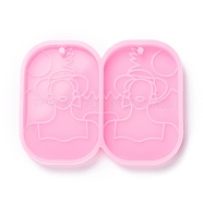 Food Grade Pendant Silicone Bust Statue Molds, for Earring Makings, Bakeware Tools, For DIY Cake Decoration, Chocolate, Candy Mold, Rounded Rectangle with Woman Pattern, Pink, 43x55x5mm, Hole: 2mm, Inner Diameter: 40x25.5mm(DIY-D050-23)