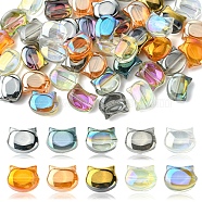 45Pcs 9 Colors Electroplate Glass Beads, Full Plated, Cat Shape, Mixed Color, 8x10x5mm, Hole: 1.2mm, 5pcs/color(FIND-FS0002-80)