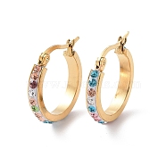 304 Stainless Steel Hoop Earrings, with Polymer Clay and Rhinestone, Ring, Golden, 16x15x3.5mm(EJEW-N0031-11G-03A)